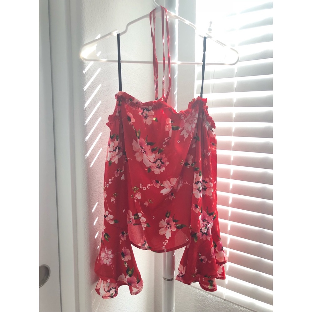 Forever 21 Floral Red Off the Shoulder Blouse